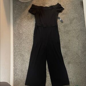 New York & Company Black Off-the-Shoulder Wide-Leg Jumpsuit